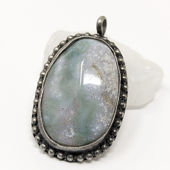 Vintage sterling silver oval handmade artisan handcrafted stone pendant 925 - Picture 2 of 7